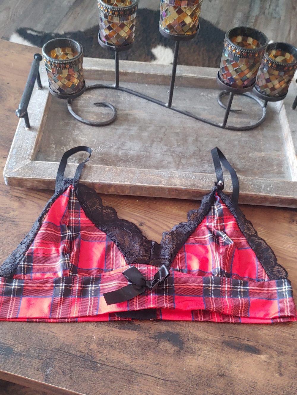NWOT CBR sz Large Red Plaid Unpadded Wirefree Bra
